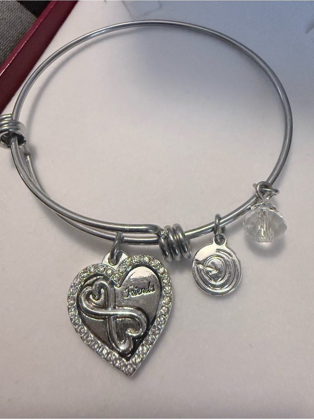 Silver Heart Charm Expandable Bracelet with Crystal Accent